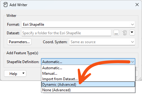 Dynamic Feature Type Definition mode